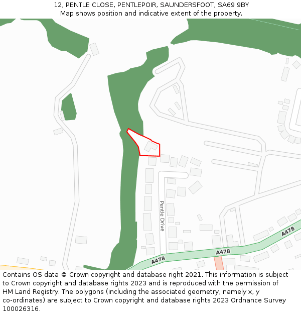 12, PENTLE CLOSE, PENTLEPOIR, SAUNDERSFOOT, SA69 9BY: Location map and indicative extent of plot