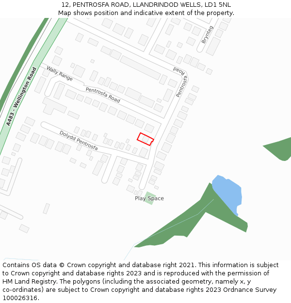 12, PENTROSFA ROAD, LLANDRINDOD WELLS, LD1 5NL: Location map and indicative extent of plot