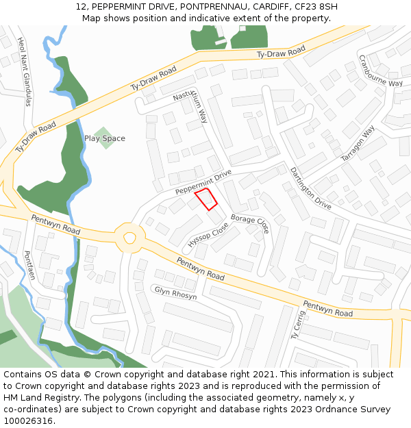 12, PEPPERMINT DRIVE, PONTPRENNAU, CARDIFF, CF23 8SH: Location map and indicative extent of plot