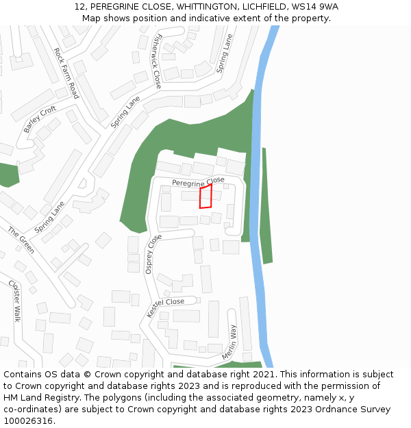12, PEREGRINE CLOSE, WHITTINGTON, LICHFIELD, WS14 9WA: Location map and indicative extent of plot