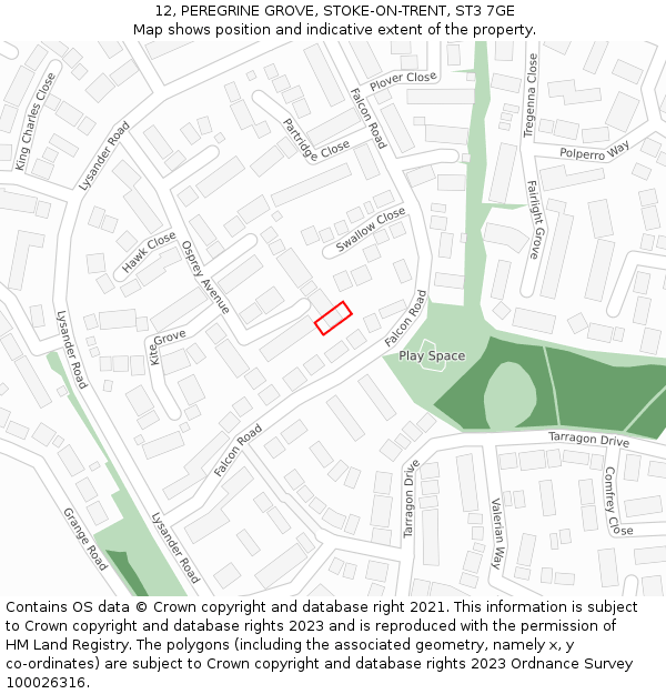 12, PEREGRINE GROVE, STOKE-ON-TRENT, ST3 7GE: Location map and indicative extent of plot