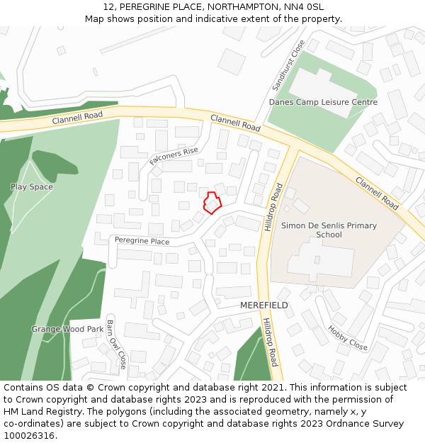 12, PEREGRINE PLACE, NORTHAMPTON, NN4 0SL: Location map and indicative extent of plot