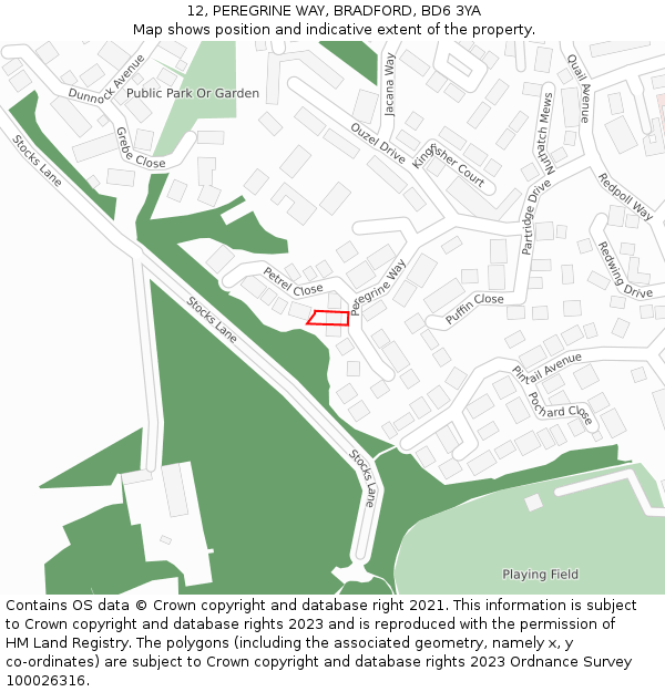 12, PEREGRINE WAY, BRADFORD, BD6 3YA: Location map and indicative extent of plot