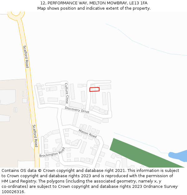 12, PERFORMANCE WAY, MELTON MOWBRAY, LE13 1FA: Location map and indicative extent of plot