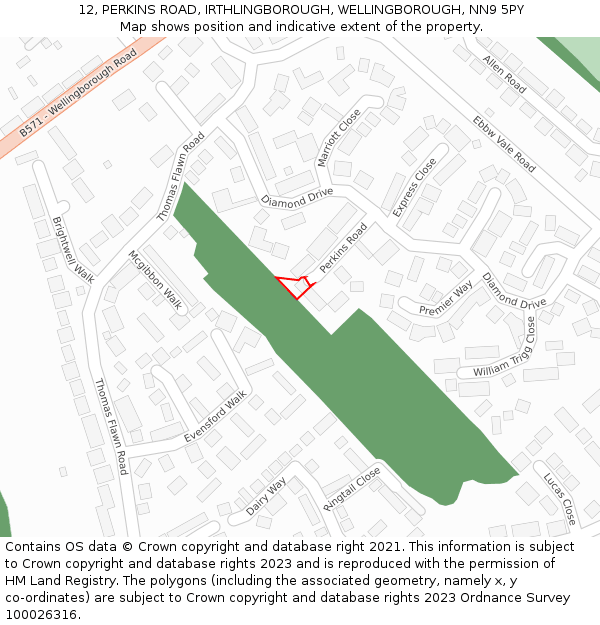 12, PERKINS ROAD, IRTHLINGBOROUGH, WELLINGBOROUGH, NN9 5PY: Location map and indicative extent of plot