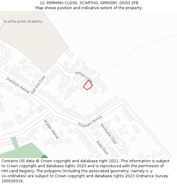12, PERMAIN CLOSE, SCARTHO, GRIMSBY, DN33 2FB: Location map and indicative extent of plot