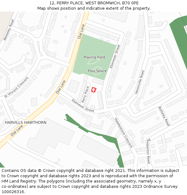 12, PERRY PLACE, WEST BROMWICH, B70 0PE: Location map and indicative extent of plot