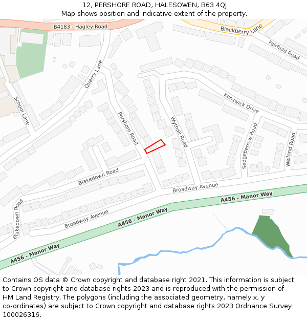 12, PERSHORE ROAD, HALESOWEN, B63 4QJ: Location map and indicative extent of plot