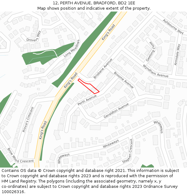 12, PERTH AVENUE, BRADFORD, BD2 1EE: Location map and indicative extent of plot