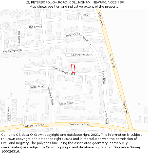 12, PETERBOROUGH ROAD, COLLINGHAM, NEWARK, NG23 7SP: Location map and indicative extent of plot