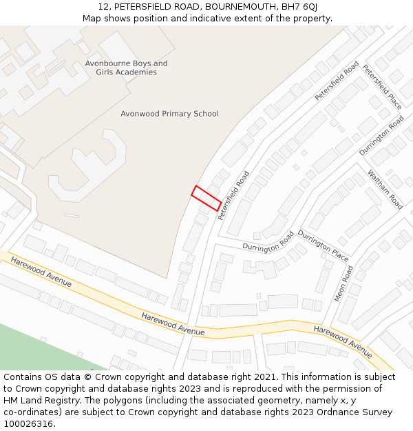 12, PETERSFIELD ROAD, BOURNEMOUTH, BH7 6QJ: Location map and indicative extent of plot