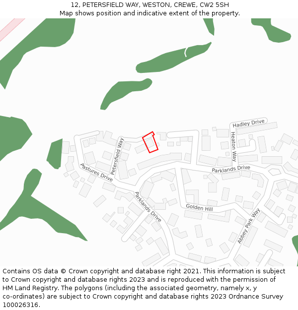 12, PETERSFIELD WAY, WESTON, CREWE, CW2 5SH: Location map and indicative extent of plot