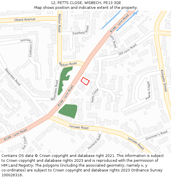 12, PETTS CLOSE, WISBECH, PE13 3QE: Location map and indicative extent of plot