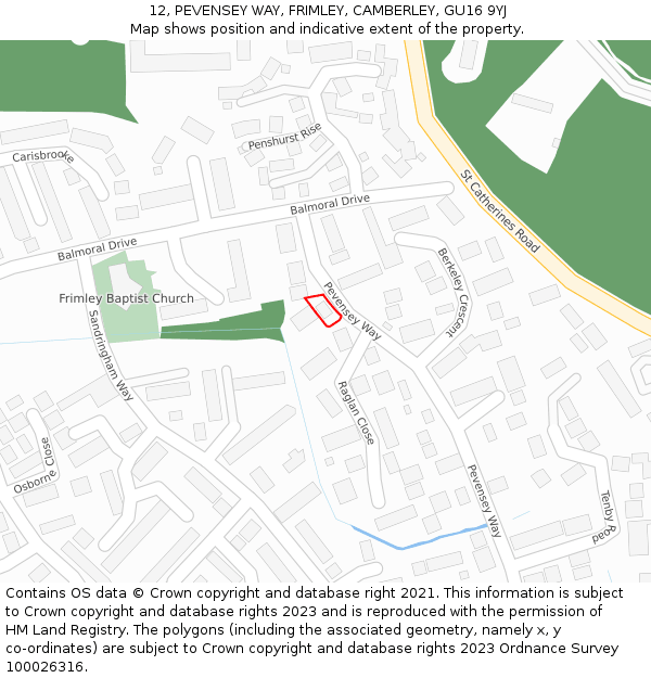 12, PEVENSEY WAY, FRIMLEY, CAMBERLEY, GU16 9YJ: Location map and indicative extent of plot