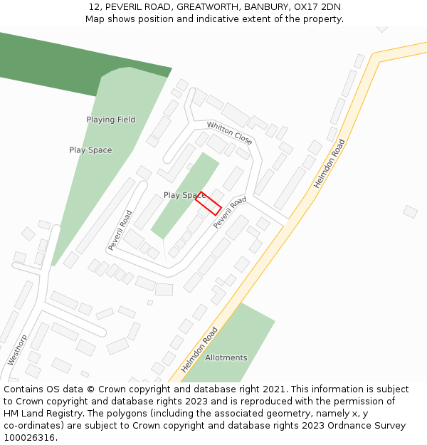 12, PEVERIL ROAD, GREATWORTH, BANBURY, OX17 2DN: Location map and indicative extent of plot