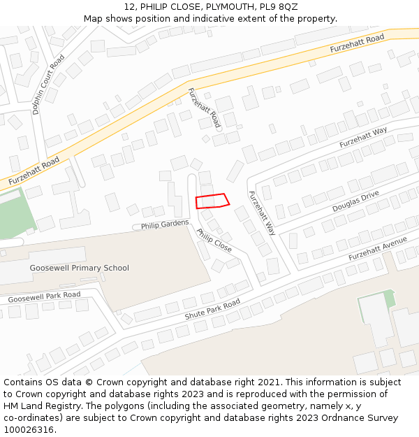 12, PHILIP CLOSE, PLYMOUTH, PL9 8QZ: Location map and indicative extent of plot