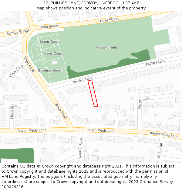 12, PHILLIPS LANE, FORMBY, LIVERPOOL, L37 4AZ: Location map and indicative extent of plot