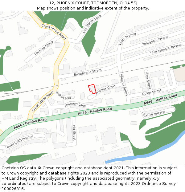 12, PHOENIX COURT, TODMORDEN, OL14 5SJ: Location map and indicative extent of plot