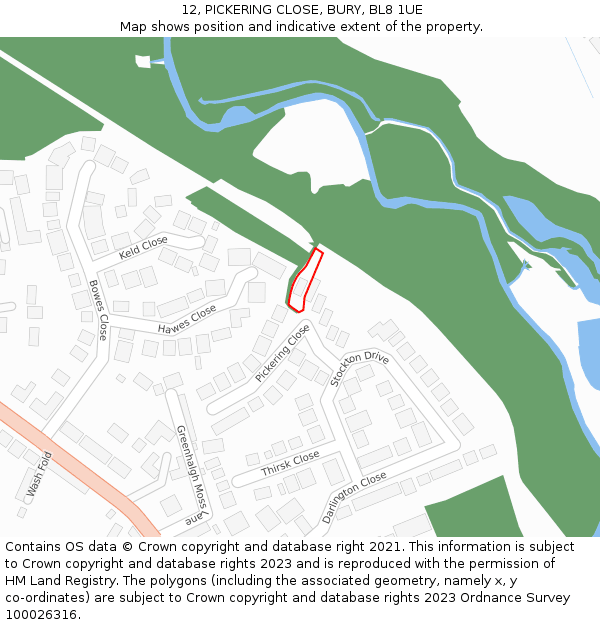 12, PICKERING CLOSE, BURY, BL8 1UE: Location map and indicative extent of plot