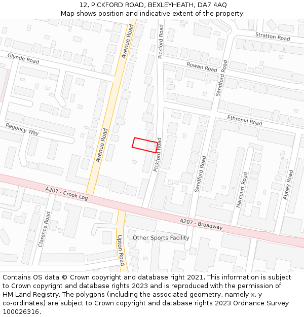 12, PICKFORD ROAD, BEXLEYHEATH, DA7 4AQ: Location map and indicative extent of plot