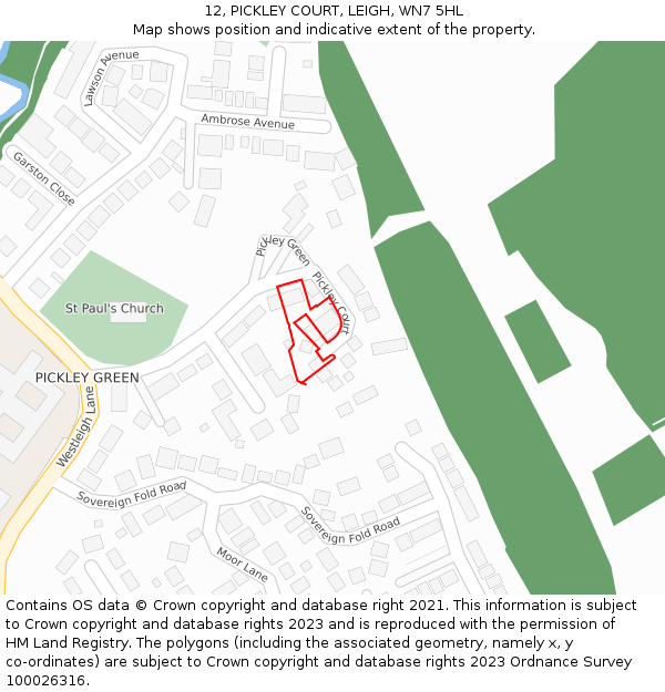 12, PICKLEY COURT, LEIGH, WN7 5HL: Location map and indicative extent of plot