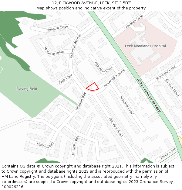 12, PICKWOOD AVENUE, LEEK, ST13 5BZ: Location map and indicative extent of plot