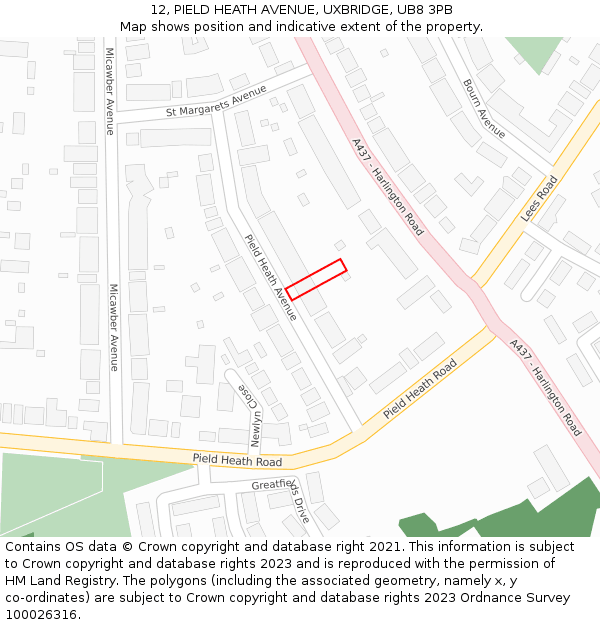 12, PIELD HEATH AVENUE, UXBRIDGE, UB8 3PB: Location map and indicative extent of plot