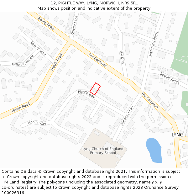 12, PIGHTLE WAY, LYNG, NORWICH, NR9 5RL: Location map and indicative extent of plot
