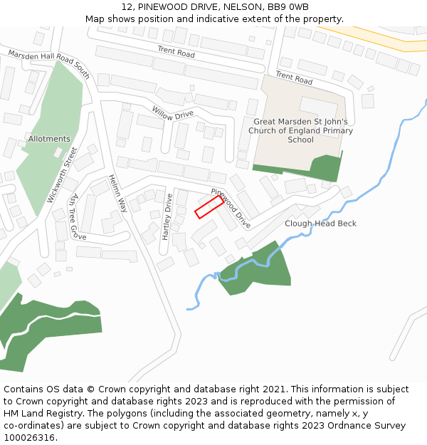 12, PINEWOOD DRIVE, NELSON, BB9 0WB: Location map and indicative extent of plot