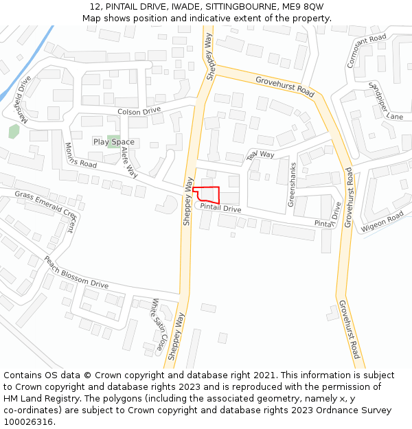 12, PINTAIL DRIVE, IWADE, SITTINGBOURNE, ME9 8QW: Location map and indicative extent of plot