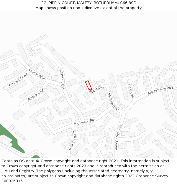 12, PIPPIN COURT, MALTBY, ROTHERHAM, S66 8SD: Location map and indicative extent of plot