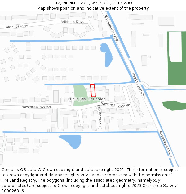 12, PIPPIN PLACE, WISBECH, PE13 2UQ: Location map and indicative extent of plot