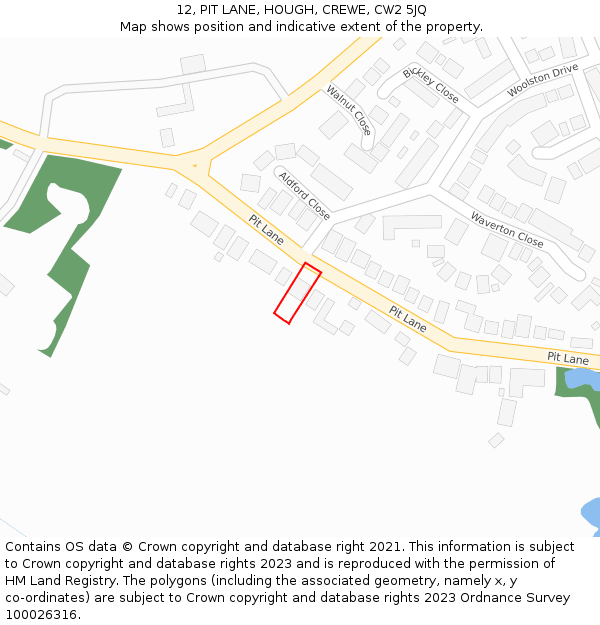 12, PIT LANE, HOUGH, CREWE, CW2 5JQ: Location map and indicative extent of plot