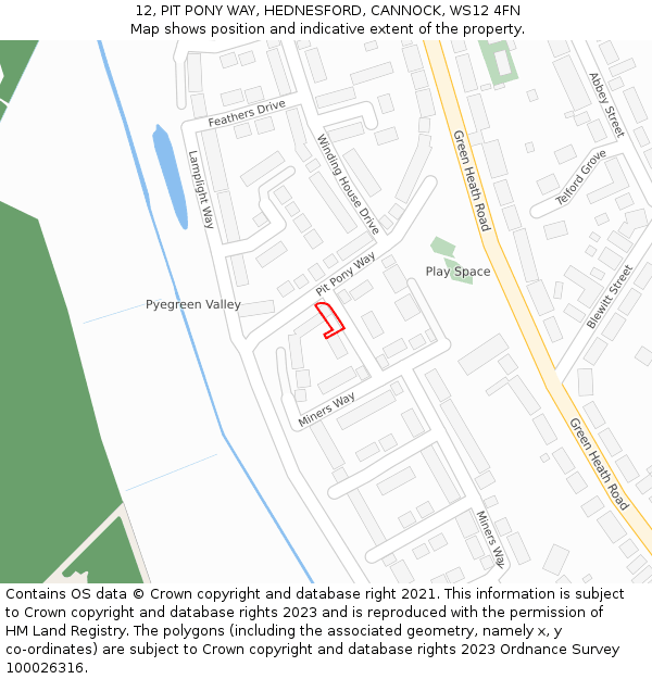 12, PIT PONY WAY, HEDNESFORD, CANNOCK, WS12 4FN: Location map and indicative extent of plot