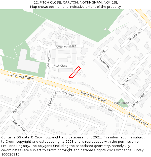 12, PITCH CLOSE, CARLTON, NOTTINGHAM, NG4 1SL: Location map and indicative extent of plot