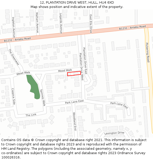 12, PLANTATION DRIVE WEST, HULL, HU4 6XD: Location map and indicative extent of plot