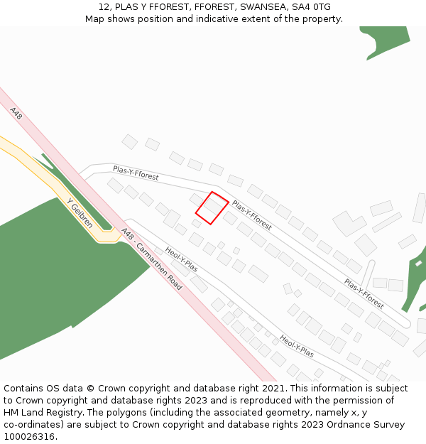 12, PLAS Y FFOREST, FFOREST, SWANSEA, SA4 0TG: Location map and indicative extent of plot