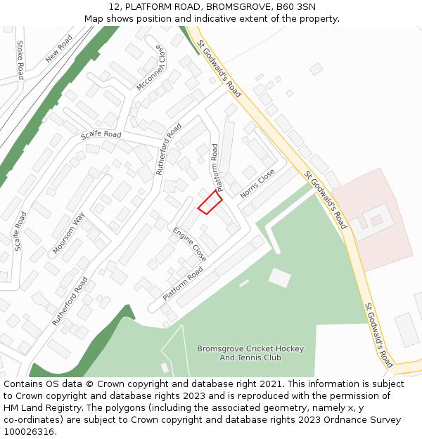 12, PLATFORM ROAD, BROMSGROVE, B60 3SN: Location map and indicative extent of plot