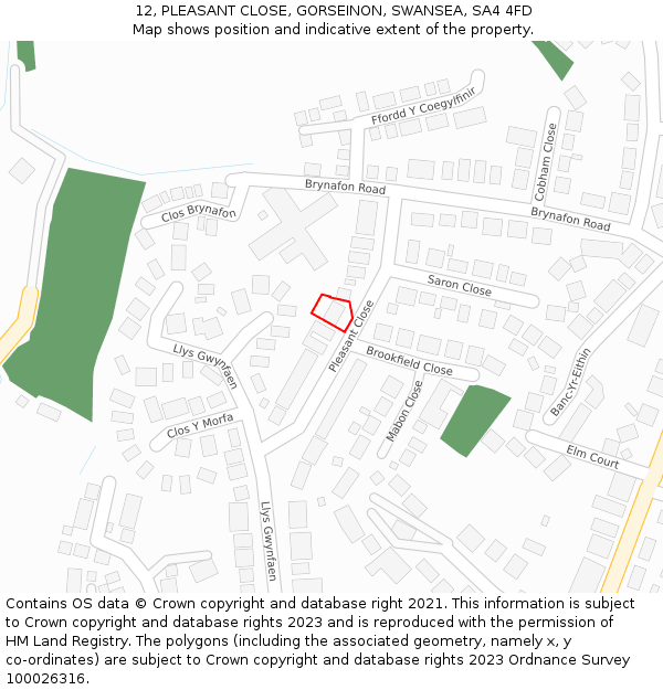 12, PLEASANT CLOSE, GORSEINON, SWANSEA, SA4 4FD: Location map and indicative extent of plot