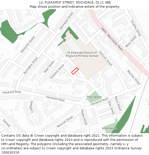 12, PLEASANT STREET, ROCHDALE, OL11 3BE: Location map and indicative extent of plot