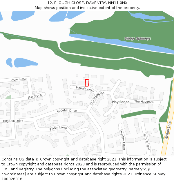 12, PLOUGH CLOSE, DAVENTRY, NN11 0NX: Location map and indicative extent of plot