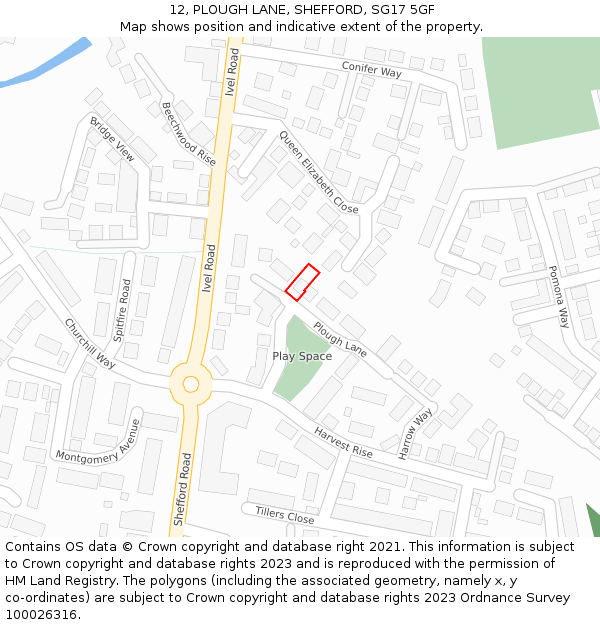 12, PLOUGH LANE, SHEFFORD, SG17 5GF: Location map and indicative extent of plot