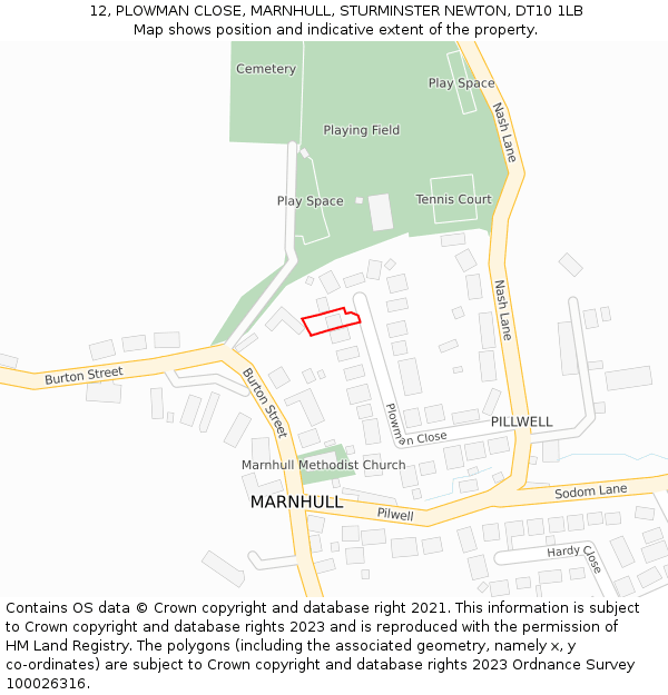 12, PLOWMAN CLOSE, MARNHULL, STURMINSTER NEWTON, DT10 1LB: Location map and indicative extent of plot