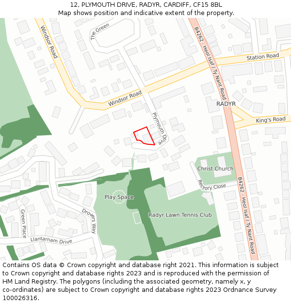 12, PLYMOUTH DRIVE, RADYR, CARDIFF, CF15 8BL: Location map and indicative extent of plot