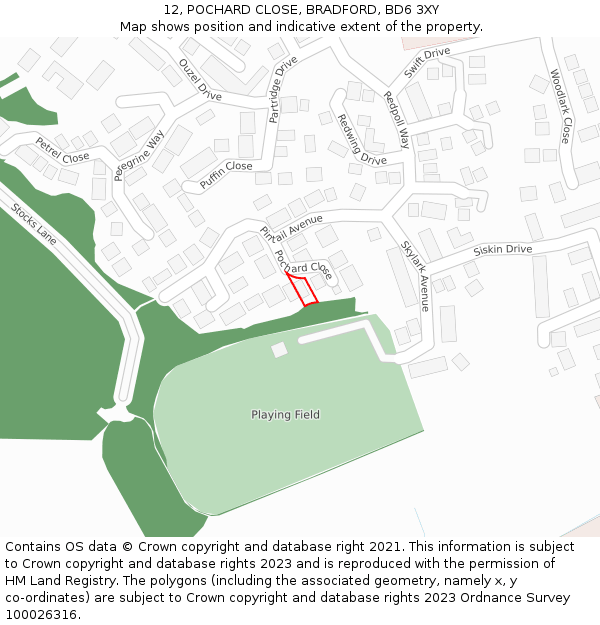 12, POCHARD CLOSE, BRADFORD, BD6 3XY: Location map and indicative extent of plot