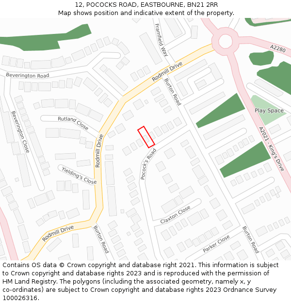 12, POCOCKS ROAD, EASTBOURNE, BN21 2RR: Location map and indicative extent of plot