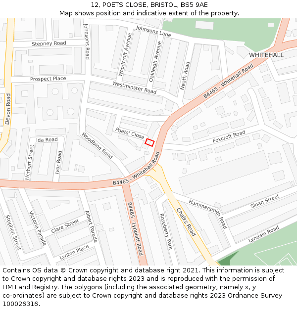 12, POETS CLOSE, BRISTOL, BS5 9AE: Location map and indicative extent of plot