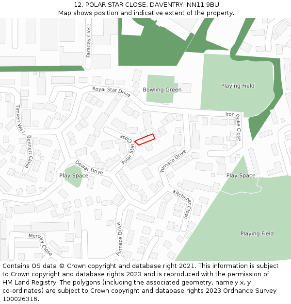 12, POLAR STAR CLOSE, DAVENTRY, NN11 9BU: Location map and indicative extent of plot