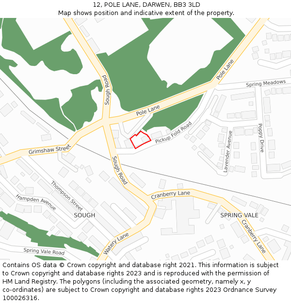 12, POLE LANE, DARWEN, BB3 3LD: Location map and indicative extent of plot