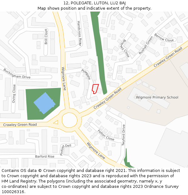 12, POLEGATE, LUTON, LU2 8AJ: Location map and indicative extent of plot